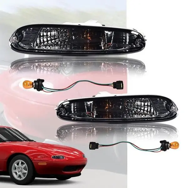 G-PLUS Motor Interior Fit For 1990-1997 MX-5 Miata Smoke Front Bumper Signal Corner Lights Left+Right