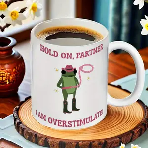 2026  1pc Whimsical Frog Coffee Mug - "Hold On, Partner" Humorous Design, 11oz Ceramic Cup for Coffee, Tea, Juice - Hand Wash Only, Reusable Fun Gift Idea, Frog Kitche