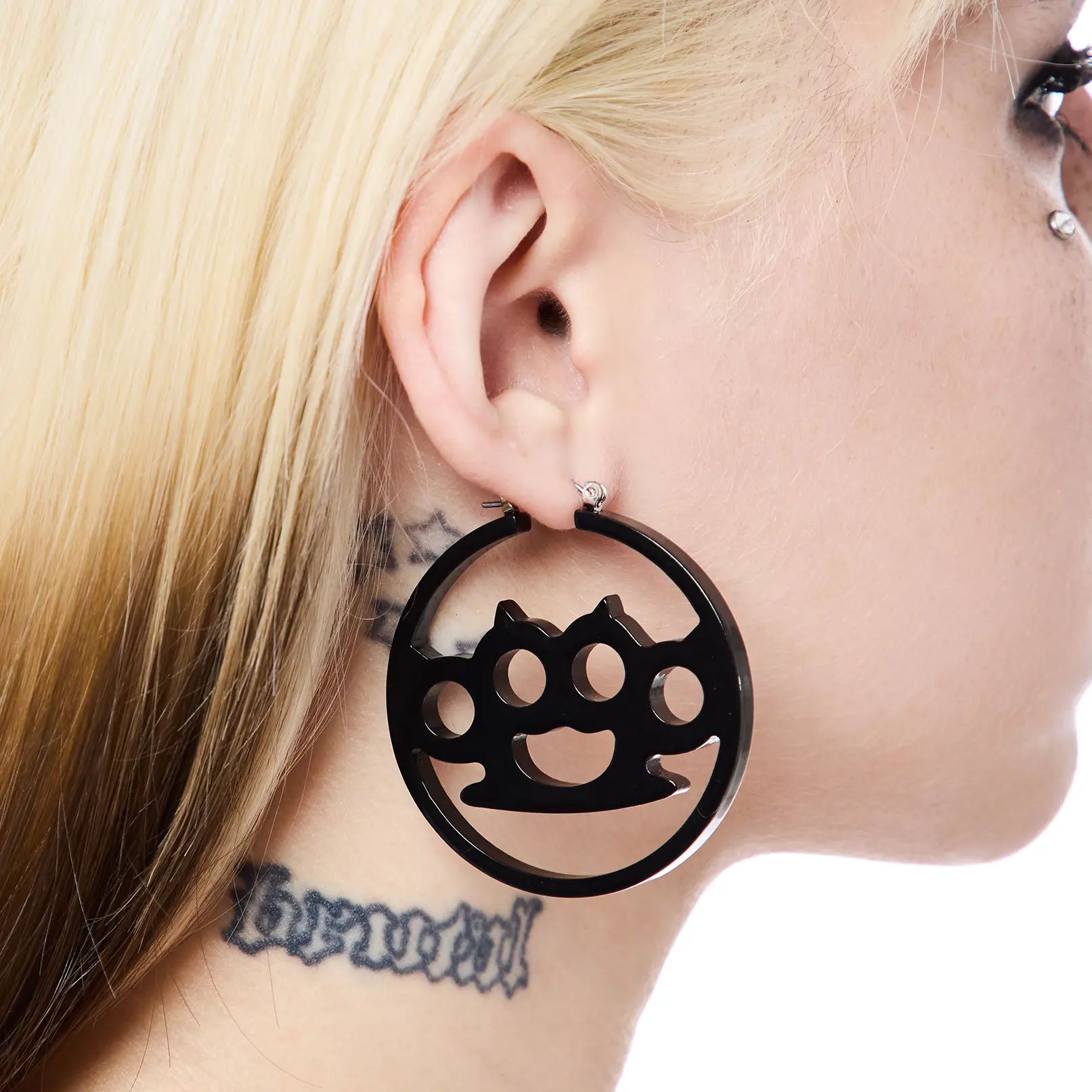 HeavenSent Bruiser Hoops in Black | Brass Knuckle Design Acrylic Hoop Earrings