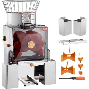 Spring new arrivals Commercial Orange Juicer Machine, 120W Automatic Feeding Juice Extractor, Stainless Steel Juice Extractor for 25 Oranges Per Minute, with Pull-Out Filter Box, PC Cover, 2 Peel Collecting Buckets