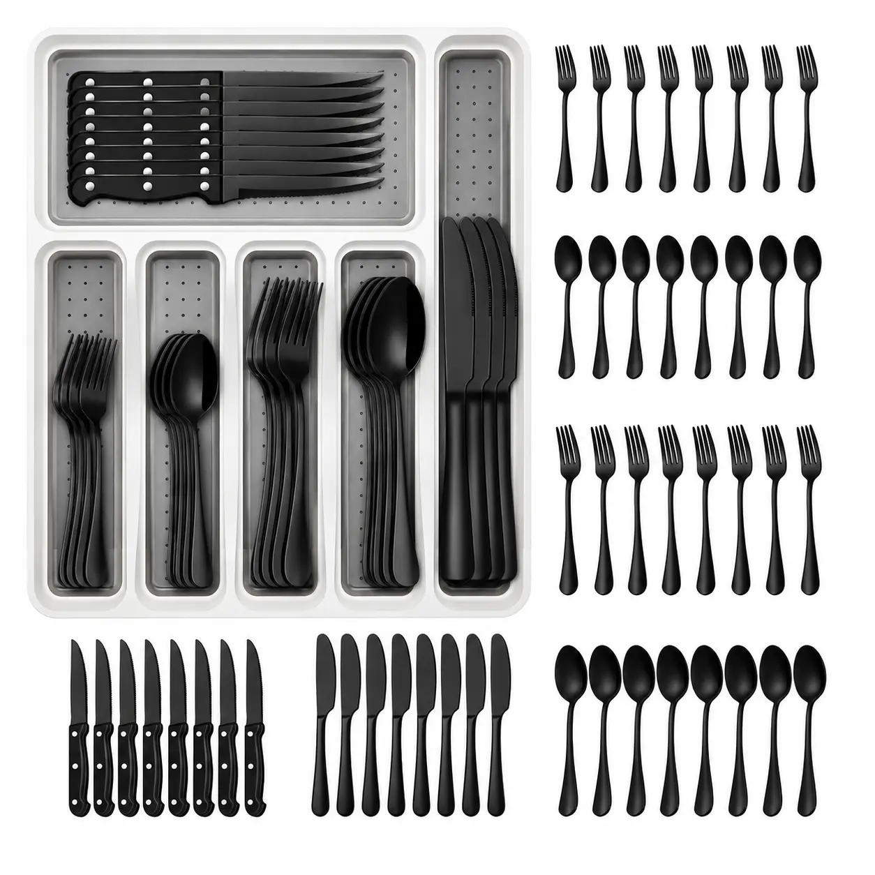 48Pcs Stainless Steel Tableware Set With Organize, Mirror Polished Cutlery Utensil Set for 8 With Steak Knives, Forks And Spoons, Flatware Set Ideal For Restaurant And Hotels, Dishwasher Safe Silverware Set
