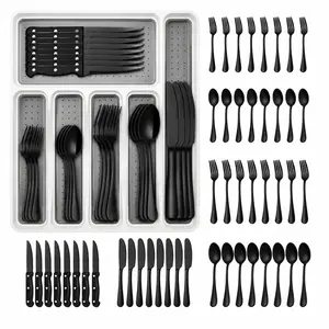 48Pcs Stainless Steel Tableware Set With Organize, Mirror Polished Cutlery Utensil Set for 8 With Steak Knives, Forks And Spoons, Flatware Set Ideal For Restaurant And Hotels, Dishwasher Safe Silverware Set