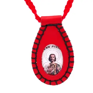 St Jude Red Leather Scapular Necklace