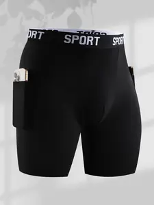 Men's Sports Compression Underwear, Tight Fit High Elasticity, Side Phone Pocket, Running Fitness Training Essential, Breathable Quick Dry