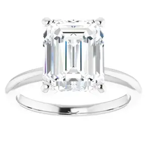 5Ct Emerald Solitaire Moissanite Engagement Ring in White Yellow or Rose Gold