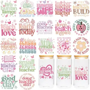 Teacher UV DTF Cup Wraps - 20 Sheet School UV DTF Transfer Stickers, UVDTF Cup Wraps for Mug Glass, Waterproof Transfer Sticker, Creative Appreciate Teacher Gifts