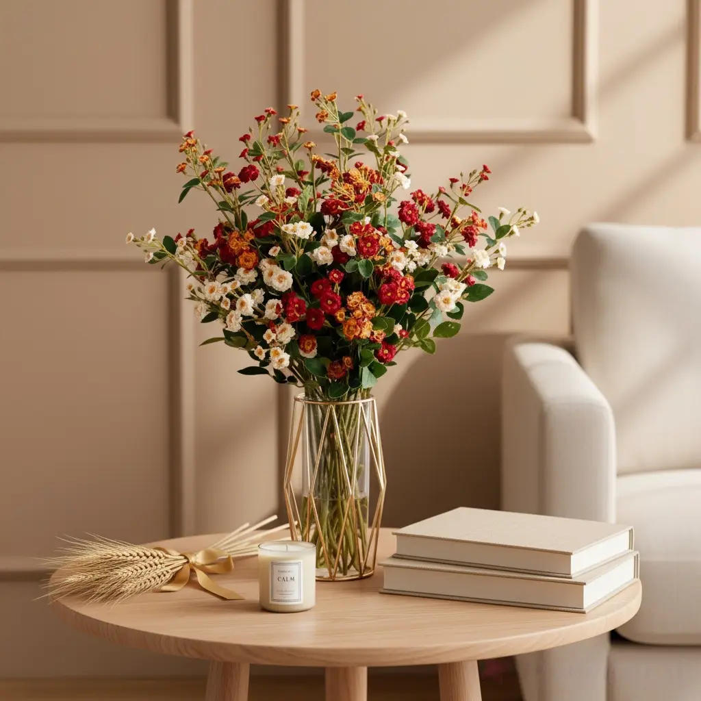Eco-Friendly Single Stem Multi-Head Wild Rose Artificial Flowers Nordic Dry Bouquet Recyclable Home Decor Sustainable Floral Arrangements Silk Fruit Plants Ornaments