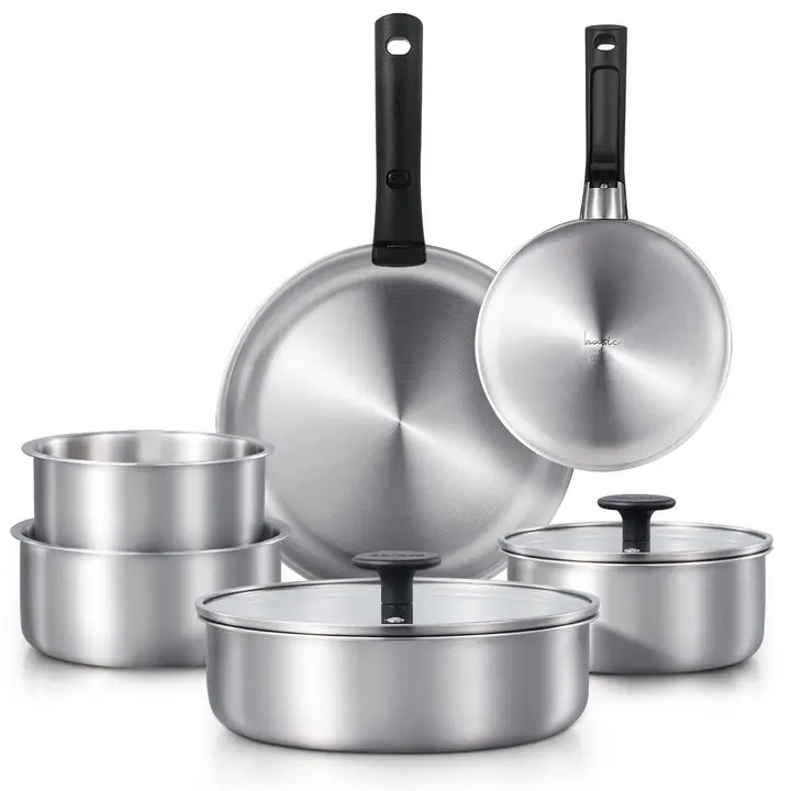 [Official] CAROTE 10/14pcs Pots and Pans Set, Stainless Steel Kitchen Cookware S...