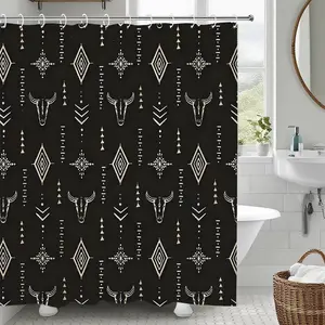 Waterproof Polyester Shower Curtain, Bull Head Design, Modern Bathroom Decor, Home Hotel Salon Use, 180cm X 180cm, No-Drill Installation, Bathroom Decoration Accessories