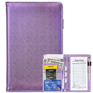 Server Books for Waitress Glitter Leather Waiter Book Wallet with Zipper Pocket Glitter