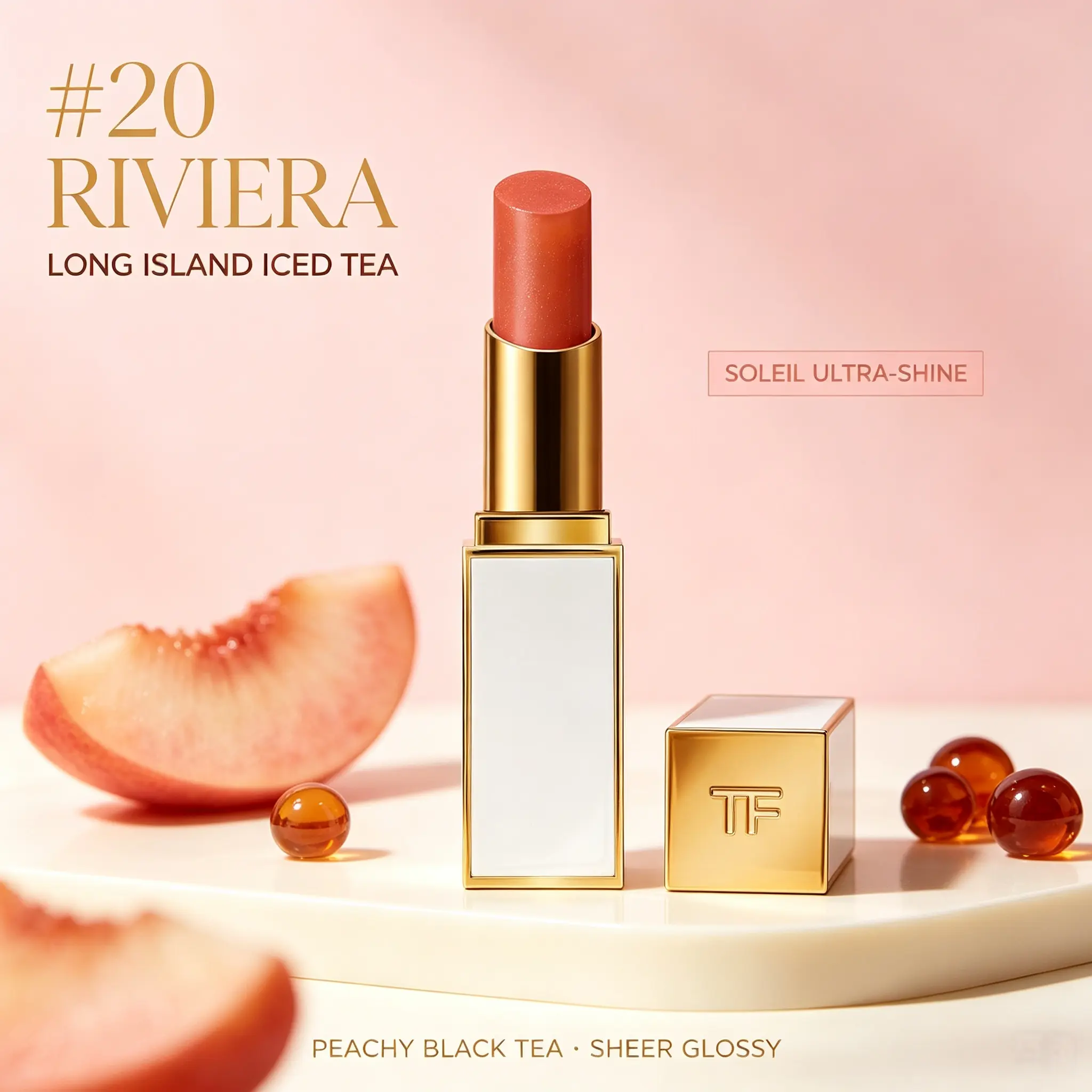 TOM FORD Soleil Ultra‑Shine Lip Color #20 Riviera, Sheer Glossy Black Tea Jelly Lipstick, Hydrating Moisturizing Lip Balm, Luxury High‑End Makeup Gift for Women
