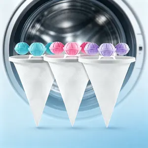 Reusable Floating Mesh Laundry Filter Bag, Colorful Plastic Float Ball, Fine Mesh Hair Catcher for Washing Machine, Household Laundry Lint & Pet Hair Collection