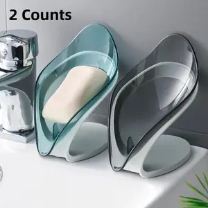 Leaf Shaped Soap Dish, 2 Counts Random Color Self Drain Soap Saver Soap Holder, Bathroom Accessories, Bathroom & Kitchen Supplies