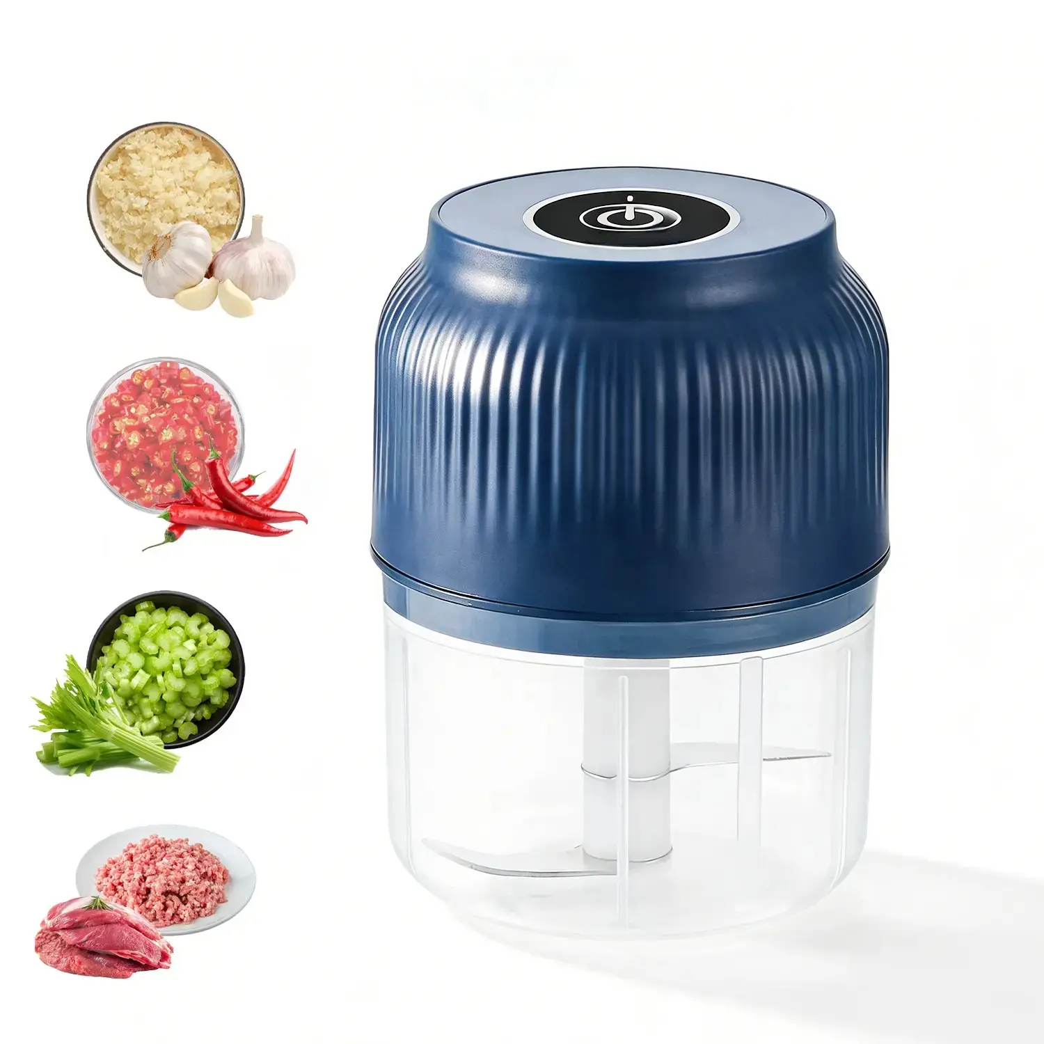 Garlic Chopper USB Portable Mini Food Processor 4 Blade Veggie Cutter for Garlic Onion Chili Meat