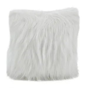 212 MAIN 18 in. Square Long-Hair Faux Fur Throw Pillow, Ivory, Polyester Fill
