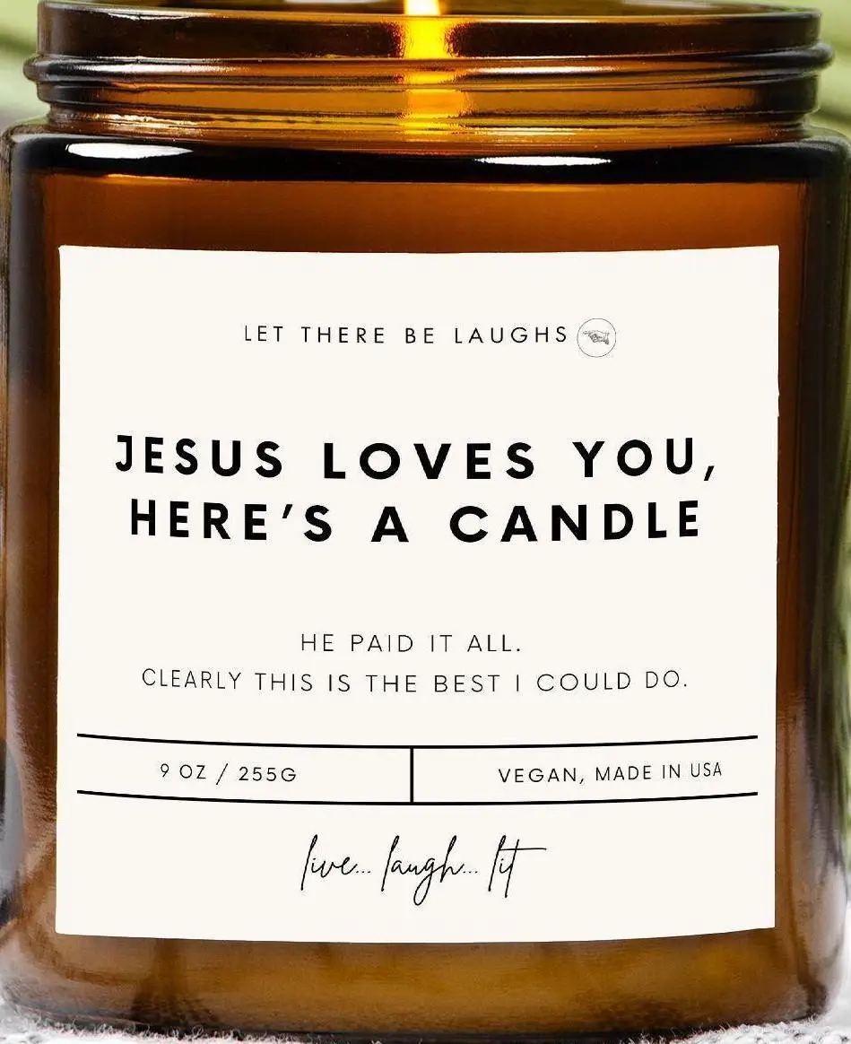 Funny Christian Candle: Jesus Loves You - 9oz Amber Jar[