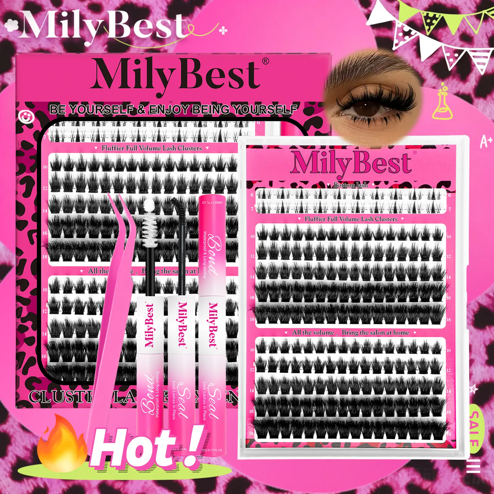 MilyBest Cove Wispy Manga Lash Cluster Kit - Beginner-Friendly Cosmetic DIY Eyelash Extensions, 10-18mm D Curl Mixed Length, Natural Fluffy Lightweight Upper & Bottom Lashes, with Bond, Seal, Glue & Tweezers for Daily Makeup Tutorials,familyfun