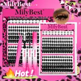 MilyBest Cove Wispy Manga Lash Cluster Kit - Beginner-Friendly Cosmetic DIY Eyelash Extensions, 10-18mm D Curl Mixed Length, Natural Fluffy Lightweight Upper & Bottom Lashes, with Bond, Seal, Glue & Tweezers for Daily Makeup Tutorials,familyfun