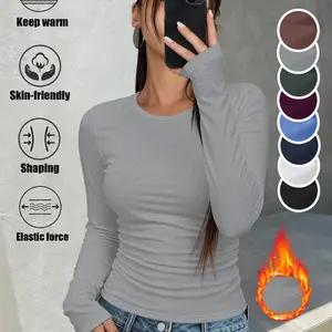 Women's Thermal Underwear Long Sleeve Round Neck Shirt, Classic Casual Versatile Body Shaping Fitted Basic Layer Top, Slim Fit Fall Clothing, Womenswear