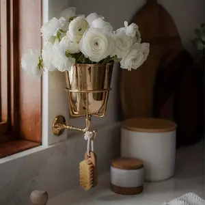 Vintage Brass Wall-Mounted Vase - Vertical Hanging Flower Pot with Ornate -like Lid-like Top, /Outdoor Decorative Container, Home Decor Pots, Easy Install (No Tools/) - Perfect for Flowers, Plants, Room Organizer, Wall Plant Holder (Brass