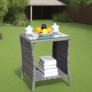 XUAN Clear Tempered Glass Coffee Table, Modern Outdoor Side Table for Backyard Garden