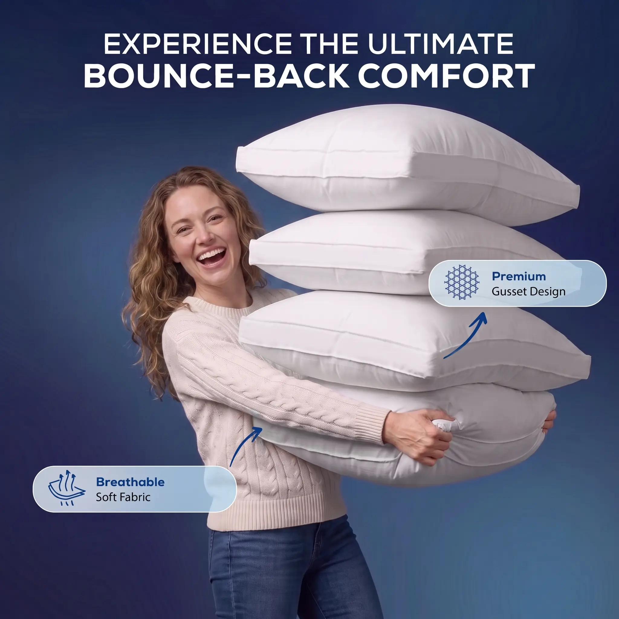 Utopia Bedding Bed Pillows for Sleeping - Set of 4 Gusseted Pillows Set - King, Queen, & Standard Size (White), Bed Accessories, Breathable Pillow Inserts
