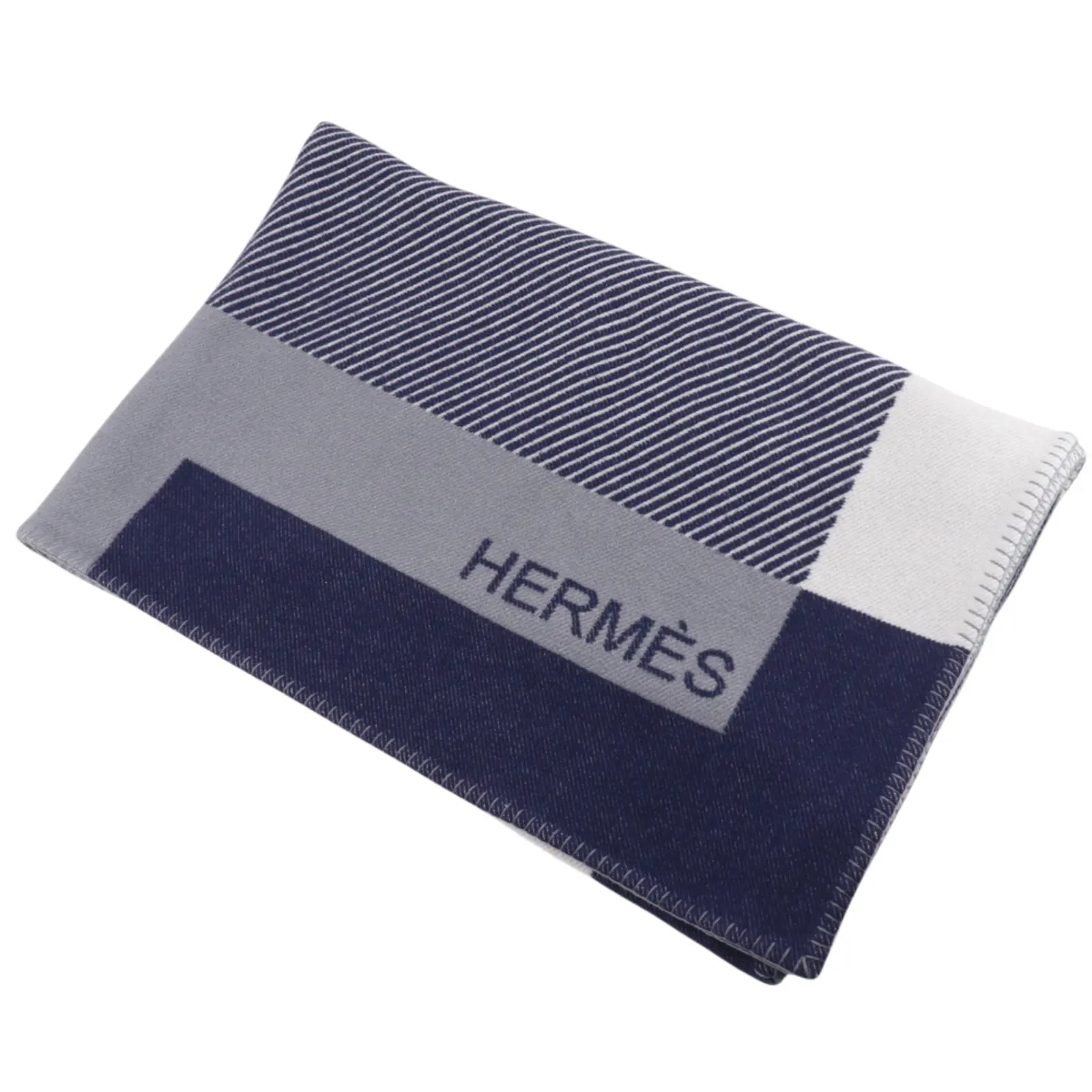 Pre-owned HERMÈS Wool Small Leather Goods Hermes H Riviera Cashmere Blanket