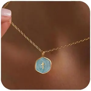 Small Cross Necklace for Women -Dainty 14K Gold Plated Cross Pendant Necklace, Everyday Simple Cross Charm Choker Minimalist Religious Jewelry Cute Trendy Gifts