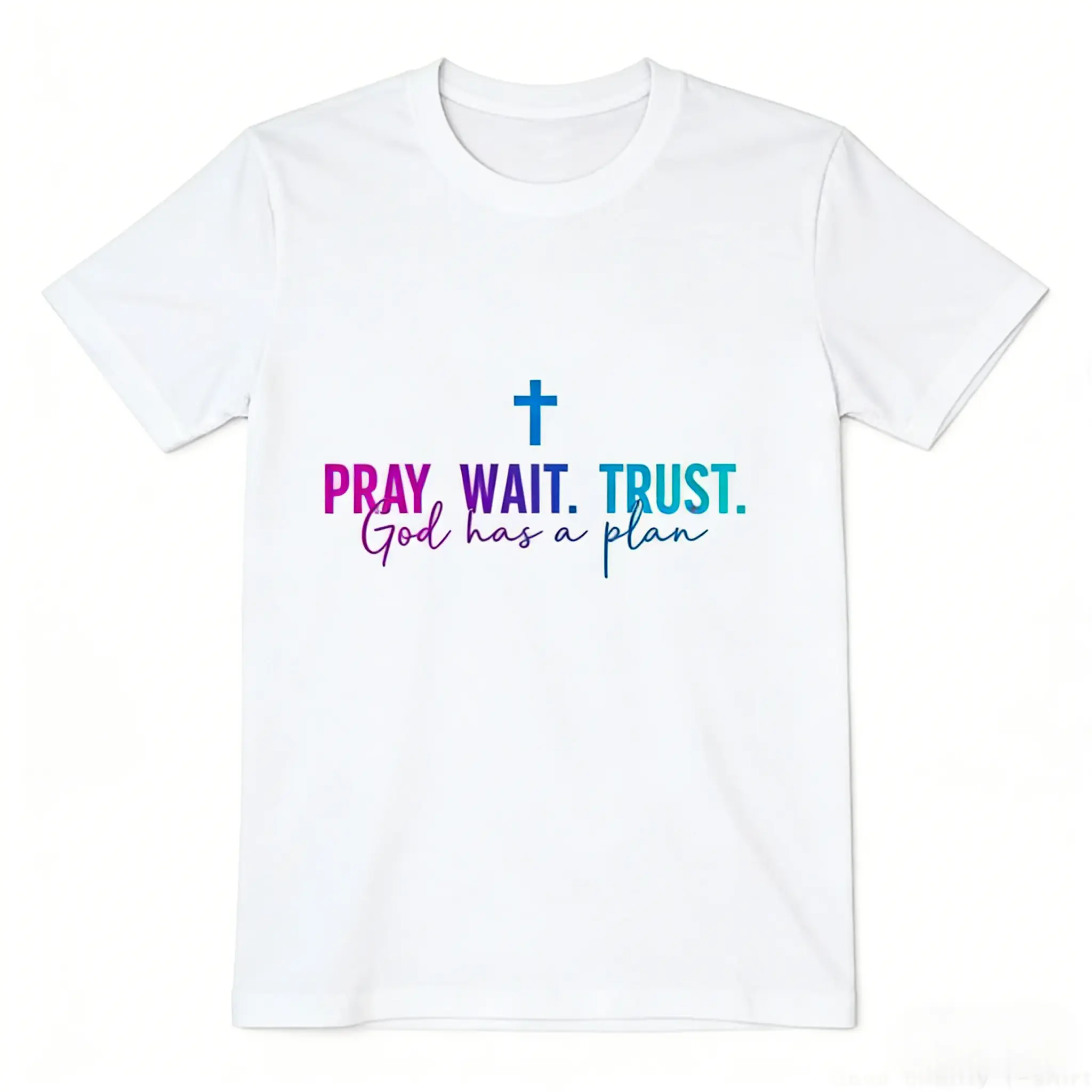 Men's/Women's Cotton Printed Shortsleeve T-Shirt - Light Round Neck, Sweat-Absorbent Tropical Fabric, "Pray, Wait, Trust, God Has A Plan" Slogan for Sports & Outdoor Activities
