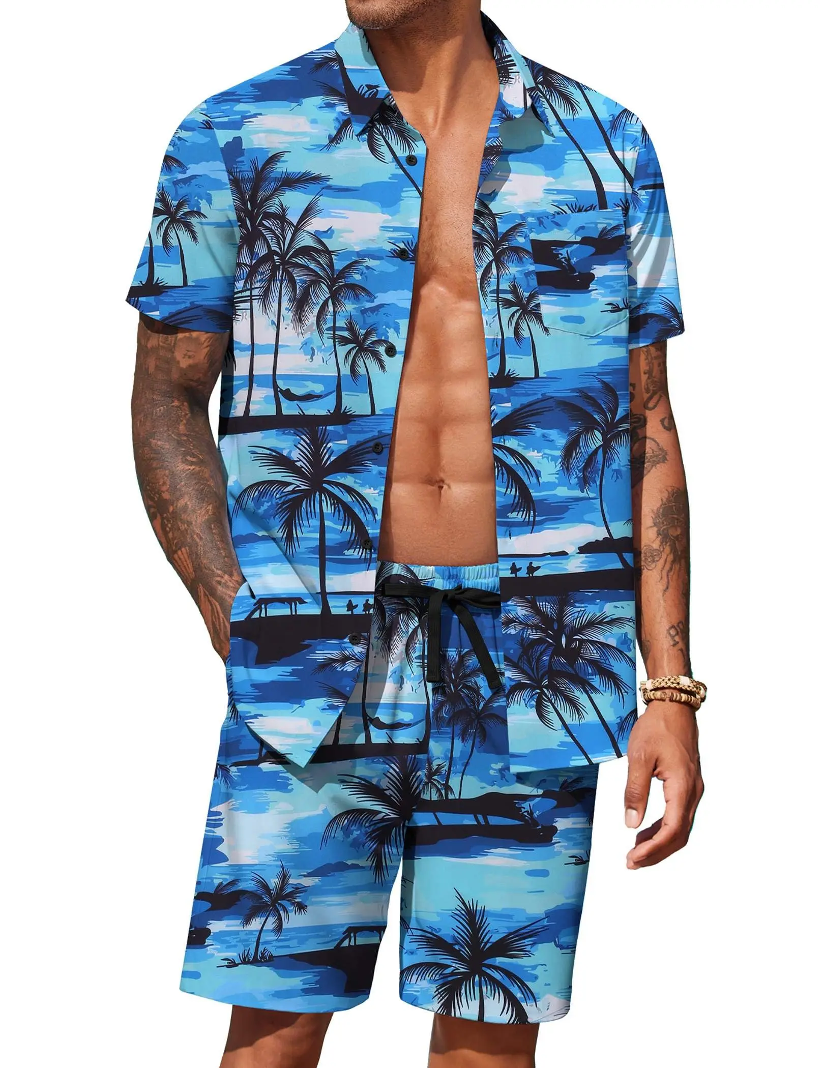 COOFANDY Men's Hawaiian 2 Piece Outfits Summer Beach Matching Set Short Sleeve Floral Shirts and Shorts