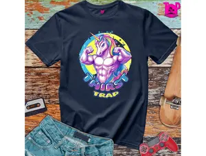 Thirst Trap Muscular Unicorn T-Shirt | Unisex Cotton Half Sleeve T-Shirt with Graphic Design & Letter Print - Casual Breathable Relaxed Fit Shirt for Everyday & Streetwear - Fashionable Gift For Friends & Family