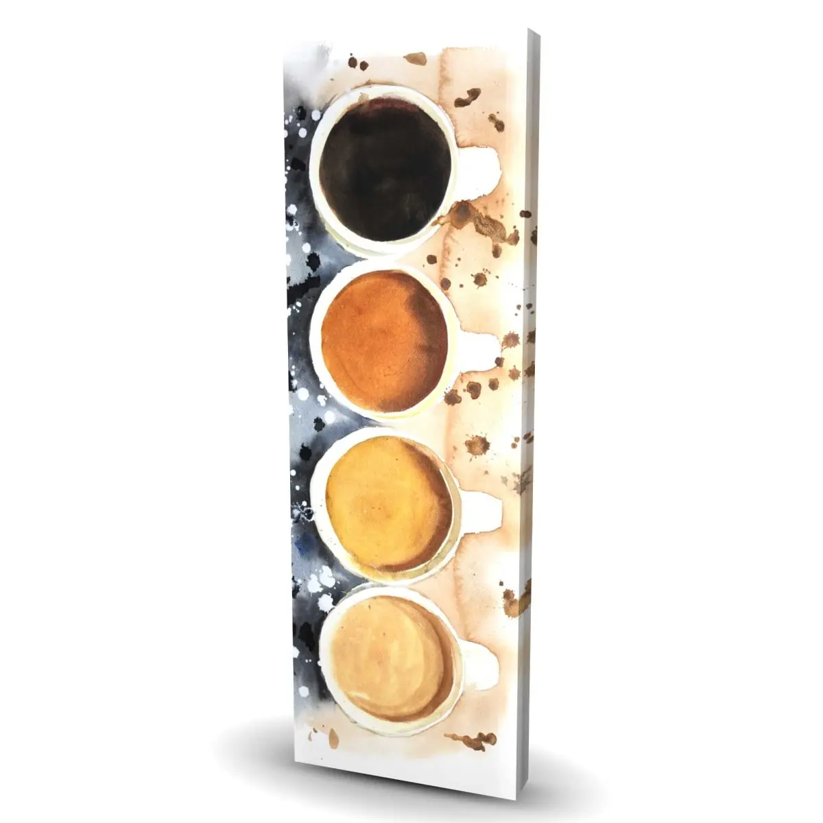 212 MAIN 16x48 in. Artistic Coffee Culture Photo Wall Art Print - 4 Coffee Cups with Brown Paint Splash Modern Abstract Artwork, Kitchen Home Decor Accessory, Ideal Gift