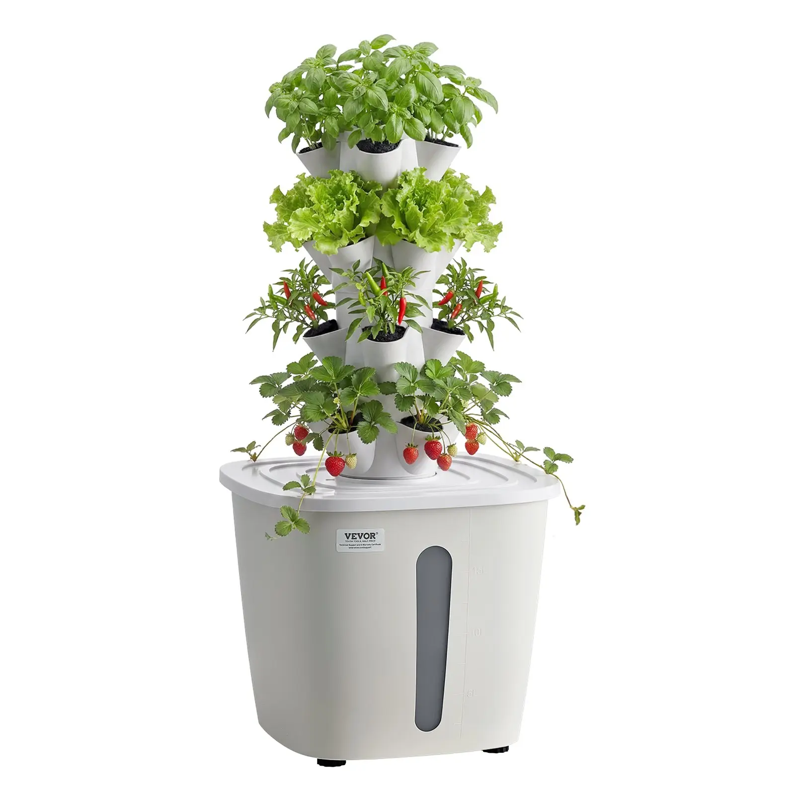 VEVOR Lightweight Hydroponic Tower Kit, 4-Tier Vertical Design Vertical Grow System, 20 Plant Pods, 20L Water Tank, 120V 60Hz Auto Water Pump, 3.65 kg Planter, 14x14x27 in/35x35x69 cm, for Herbs, Vegetables, Indoor Gardening