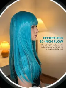 Vibrant Blue Straight Wig with Bangs 20 Inch, Synthetic Hair Wig for Halloween, Cosplay & Costume