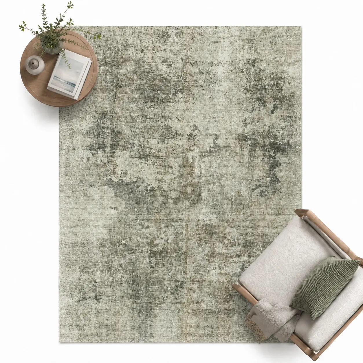 [Summer Vibe] ComiComi Modern Abstract Art Sage Green Area Rug, Soft&Cozy High-Density Low Pile, Machine Washable Rug, Non-Slip Backing, Water&Stain-Resistant Rugs for Living Room, Bedroom, Apartment Decor, Home Decor(5x7/6x9/8x10 )