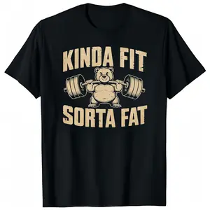 Funny Gym Weightlifting Bulldog Kinda Fit Sorta Fat T-Shirt Sweatshirt Round Neck