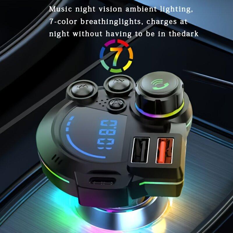 [Father’s Day Gift] PD 30W Type-C Car Charger & Bluetooth 5.3 FM Transmitter, Wireless MP3 Player with Dual USB Ports, Bass Sound Enhancer, RGB Glowing Radio Adapter, Hands-Free Calls, Car Accessories & Road Trip Essentials, Compatible with 12V-24V