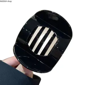 Women's Black Glossy Hollow Square Hair Claw Clip - Vent Cutout Jaw Clamp with Strong Grip, Lightweight Durable Plastic Accessory for Ponytail, Half-Up Daily Hairstyles (Sports & Outdoor Camping Hiking Hammock Companion)