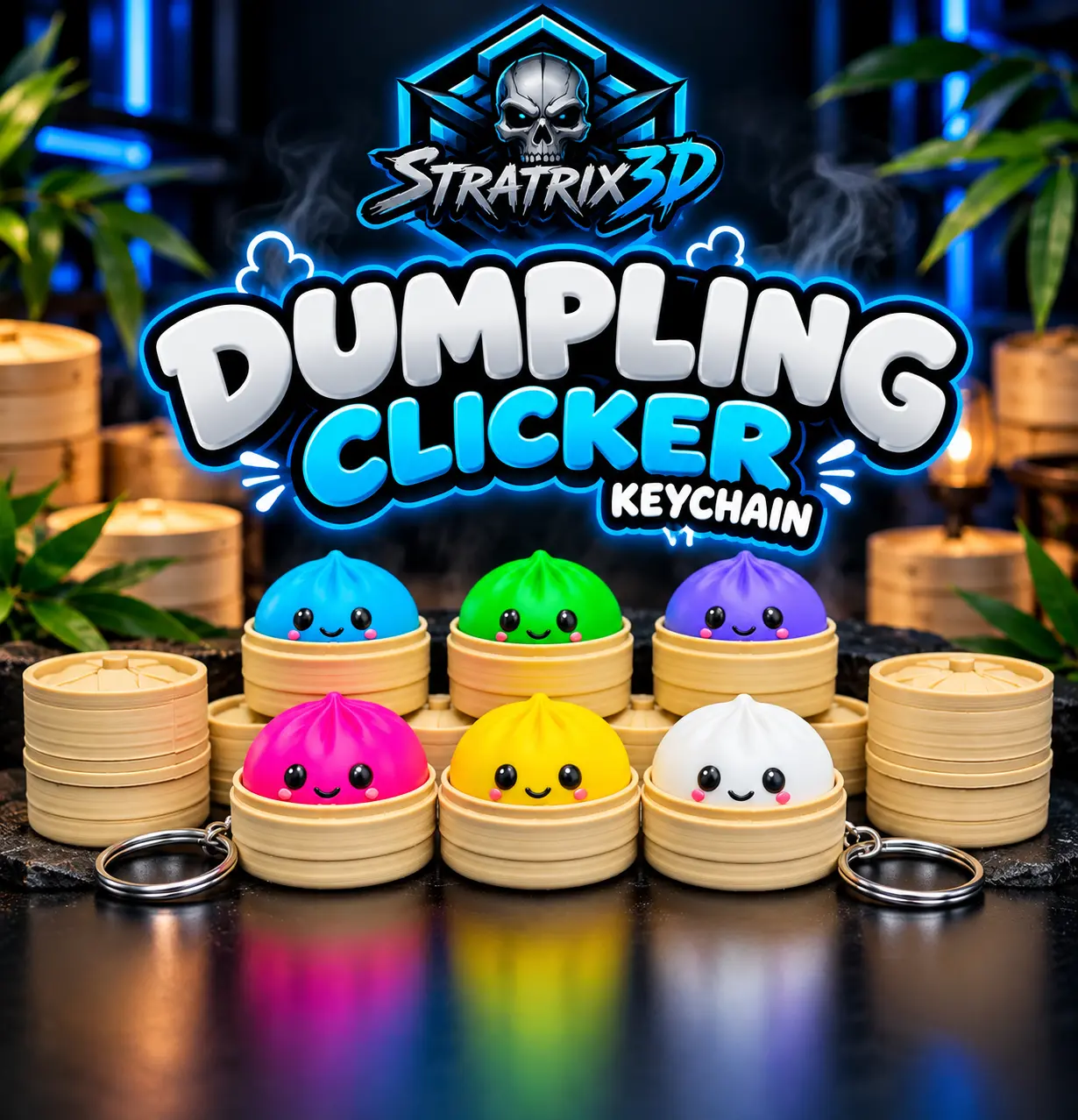 Fidget Dumpling Clicker Keychain