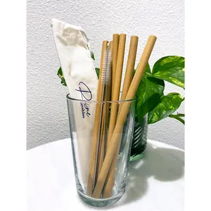 Bamboo Straw Set: Set of 6 Straws with a Travel Pouch and 2 Cleaning Brushes
