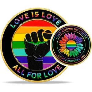 Rainbow Pride Challenge Coin, LGBT Collectible Coins with Rainbow Sunflower, Love is Love Commemorative Token for Gift