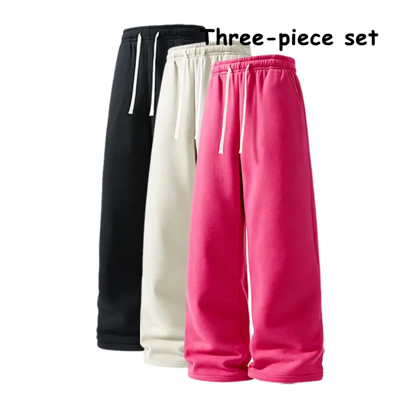 Men’s 3-Pack Aesthetic Wide-Leg Joggers, Casual Drawstring Sweatpants, Hip Hop Style Loose-Fit Lounge Pants