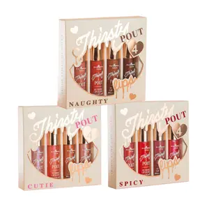 Italia Deluxe Thirsty Pout Lipgloss 4 Lip Set - Hydrating & Softening Formula with Cocoa Butter Scent - Naughty, Spicy, Cutie Shades - Sheer Pigment in Shimmer & Non-Shimmer Finishes