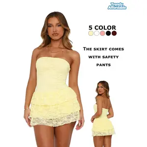 Women's Lace Tube Dress, Feminine Elegant Strapless Dress for Party Club Dating Wear, Ladies Summer Clothes