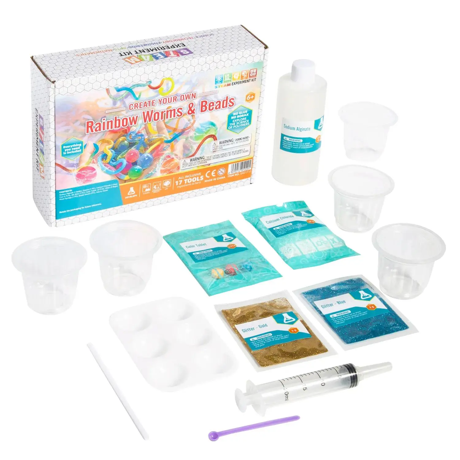 Fun Express Rainbow Worms & Beads Slime Creation Kit, 8 1/4" x 6 3/4" - 15 Piece