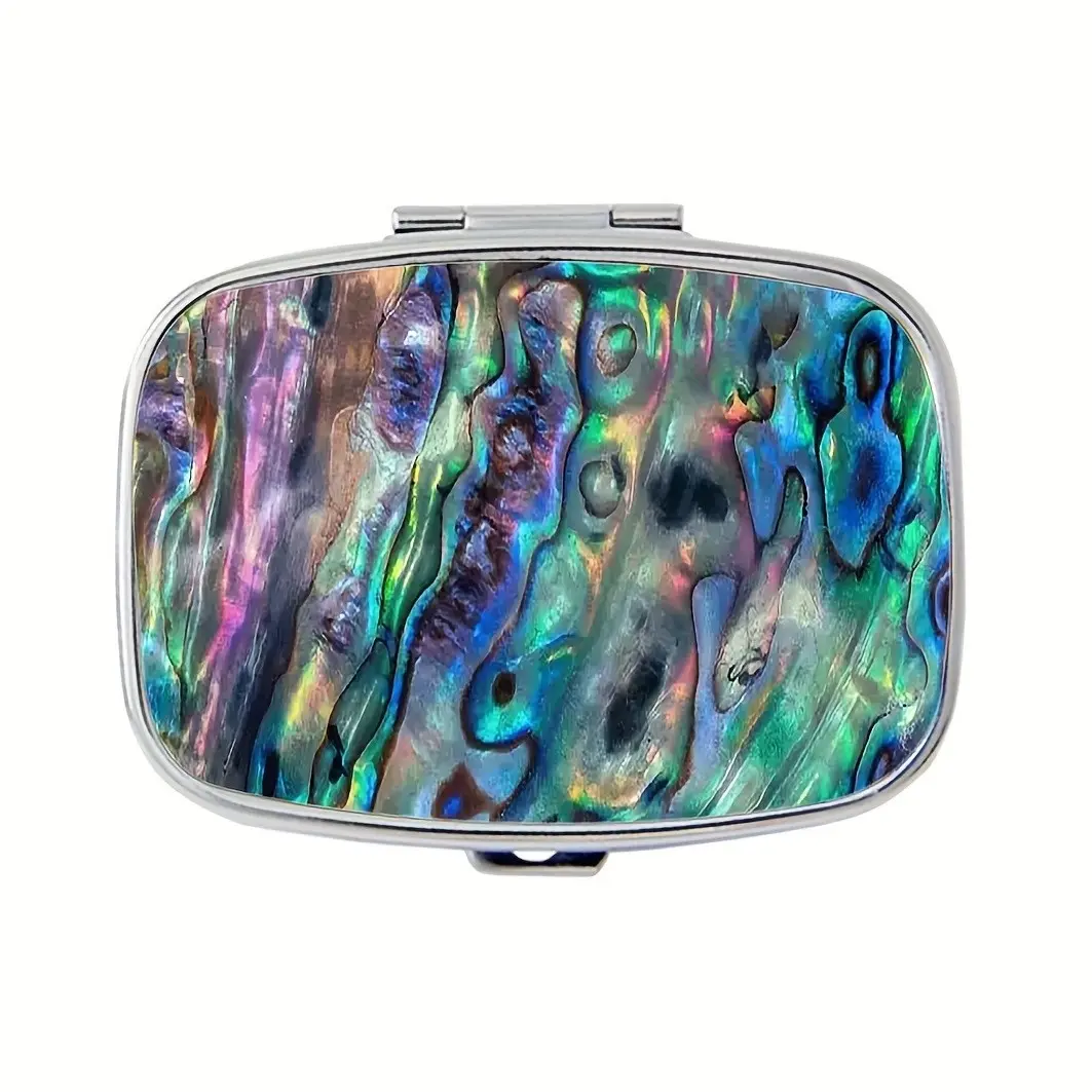 Holographic Shell Design 2-Layer Medicine Box, Rainbow Color Natural Style, Suitable for Pockets, Wallets, Travel, Food-Safe PP Material