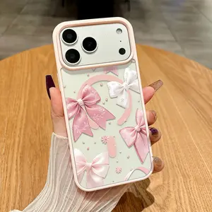 Girly Sparkle Bow Fashion Pattern Transparent Acrylic Magnetic Phone Case for iPhone 17 16 15 14 13 12 11 X XS Pro Max Plus Air Samsung Galaxy S25 S24 S23 S22 Ultra-Thin Anti-Drop Wear-Resistant Mag Safe Phone Case