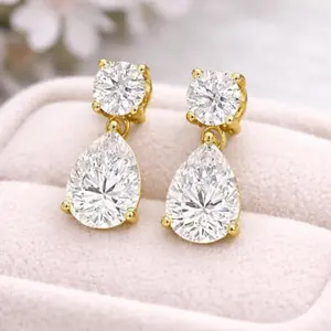 5.31CT VVS Pear Cut Moissanite Drop Earrings for Women – 18K Gold Plated Dangle Bridal Jewelry, Screwback Secure Closure, Luxury Statement Wedding Earrings, High Brilliance Diamond Alternative, Anniversary Gift