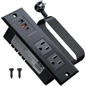 Recessed Power Strip with USB C Fast  Conference Recessed Outlet,Space-Saver for Furniture Side Table,2 AC Outlets,3 USB Ports,6ft Cord, for
