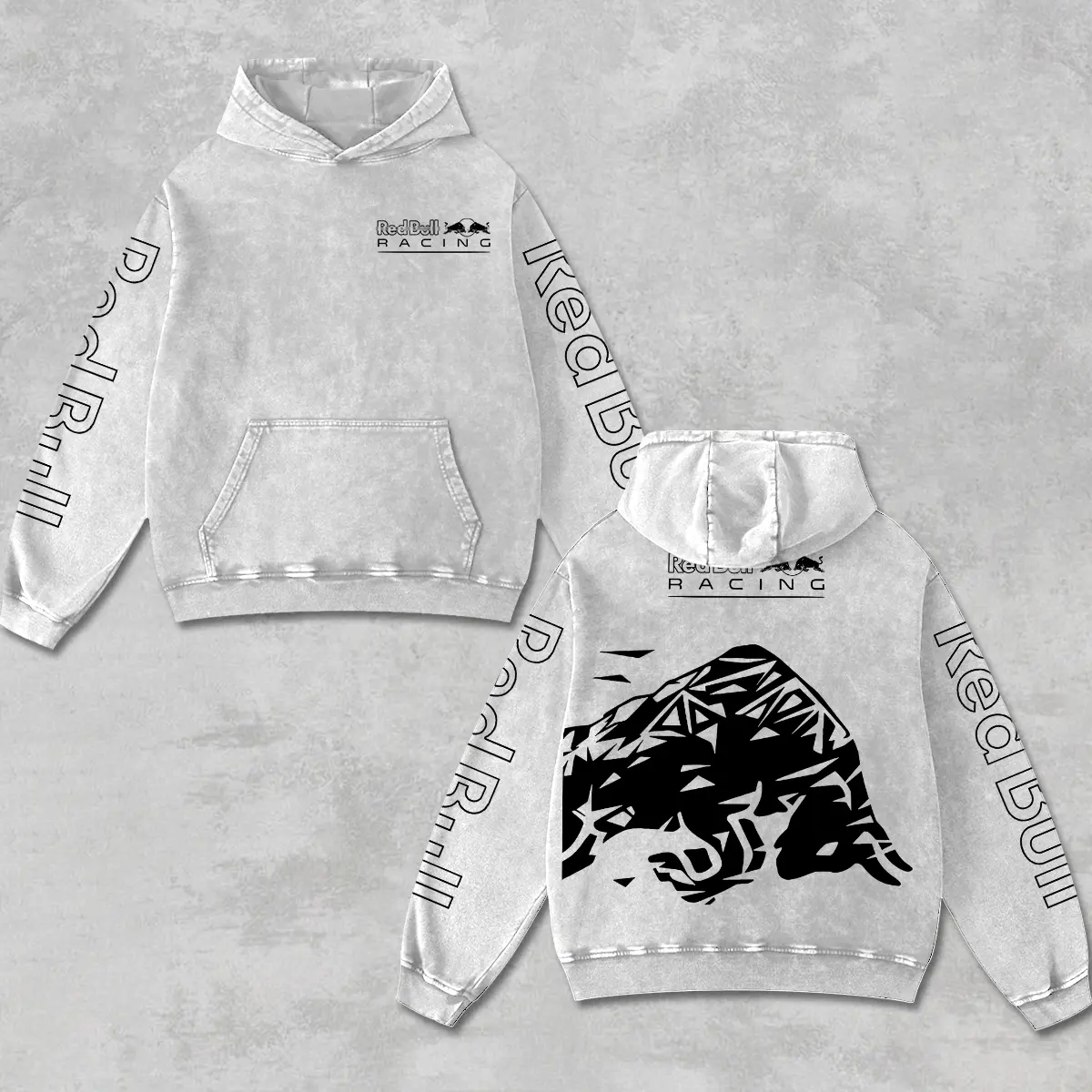 Retro ORB Redbull Racing Hoodie Vintage Washed Grey, Formula World Championship Enthusiast, Motorcycle Off-Road Dirt Bike Graphic Streetwear, Heavyweight Biker Sweatshirt, Retro Moto Gear Motorbike Apparel Men’s Grunge Y2K Racing Jacket Style